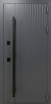Стальная дверь с порошковым покрытием графит, выдавленным рисунком и бугельной ручкой Стальная дверь с порошковым покрытием графит, выдавленным рисунком и бугельной ручкой